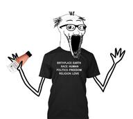 arm balding bottle clothes glasses hand hands_up holding_bottle holding_object holding_soylent open_mouth plastic_bottle soy soyjak soylent soylent_(cacao) soylent_bottle stubble subvariant:wewjak text tshirt variant:soyak // 488x436 // 82.3KB