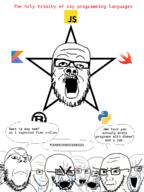 brainlet concerned crying glasses javascript kotlin multiple_soyjaks open_mouth programming python_(programming_language) rust_(programming_language) soyjak stretched_mouth stubble swift technology text trinity variant:a24_slowburn_soyjak variant:gapejak variant:soyak // 1200x1600 // 387.0KB
