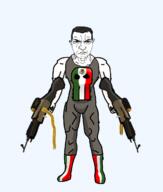 ammo ammo_belt closed_mouth ear firearm flag flag:mexico hair machine_gun mexico punisher punisher_face scope soyjak subvariant:chudjak_front subvariant:muscular_chud variant:chudjak weapon // 1050x1234 // 359.6KB