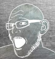 ear glasses iron open_mouth soyjak stubble variant:tropejak // 954x1024 // 1.1MB