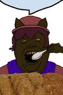 animated cat_ear closed_mouth clothes eating ext=gif hat holding_object jimbo_(namefag) meta:namefags nigger open_mouth poop shitskin speech_bubble spoon variant:alicia yellow_sclera yellow_teeth // 267x400 // 151.9KB