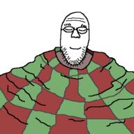 bald blanket closed_eyes closed_mouth eyebrows glasses green red sleeping smile soyjak stubble subvariant:blanketjak variant:shirtjak wrinkles // 500x500 // 21.0KB