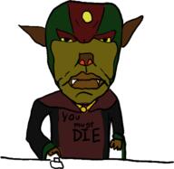 angry arm button cdi closed_mouth clothes fangs ganondorf green_skin hand horn millions_must_die monster nintendo philips_cdi soyjak subvariant:chudjak_front the_legend_of_zelda variant:chudjak video_game yellow_sclera // 385x375 // 52.5KB
