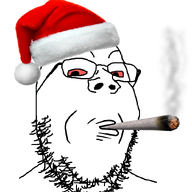 bloodshot_eyes christmas clothes dude_weed glasses hat santa santa_hat smoking soyjak stubble variant:gapejak weed // 837x911 // 219.3KB