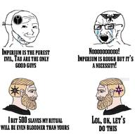 angry aquila chaos chaos_star clenched_teeth crying dark_eldar eldar evil evil_intentions glasses imperium_of_man mask meme nordic_chad open_mouth smile smug soyjak stubble tau text variant:soyak variant:wojak warhammer // 934x922 // 102.0KB
