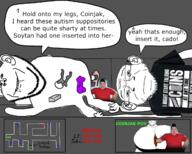 3soyjaks artist:kernung autism closed_mouth coinslot ear full_body glasses neutral nikocado_avocado smile stubble suppository text variant:coinjak variant:impish_soyak_ears // 1301x1043 // 517.0KB