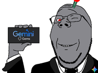 antenna artificial_intelligence bald beard card clothes gem gemini geminijak glasses google gray_skin hand happy holding_object looking_at_you necktie red_eyes robot smile soyjak stubble subvariant:wholesome_soyjak suit suit_and_tie teeth variant:gapejak wink // 1070x800 // 85.9KB