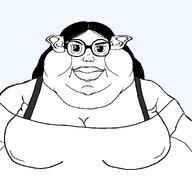 closed_mouth clothes ear fat female glasses hair large_ear latinx obese oh_my_god_she_is_so_attractive series:branverse series:foidjaks smile soyjak subvariant:branigger subvariant:brenda subvariant:breniqua subvariant:female_meximutt template variant:brandon variant:meximutt // 1675x1583 // 44.7KB