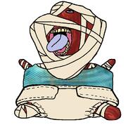 amputee bandage bloodshot_eyes blue_eyes clothes diaper flesh gore mouthwashing_(game) open_mouth subvariant:pissbaby tongue variant:impish_soyak_ears yellow_teeth // 1480x1452 // 104.4KB