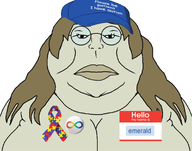 autism autistic big_breasts emerald_(namefag) fat hair hello_my_name_is_(sticker) looking_at_you meta:namefags subvariant:female_meximutt subvariant:mariana variant:meximutt white_background // 1375x1080 // 451.5KB