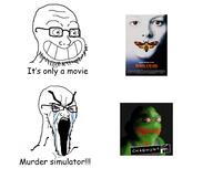 2soyjaks amphibian calarts closed_mouth excited frog glasses manhunt nas:pepe pepe pepe_the_frog smile soyjak stubble subvariant:so_true! the_silence_of_the_lambs variant:soyak // 1901x1607 // 1.1MB