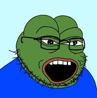 angry animal bald blue_shirt frog glasses green_skin open_mouth pepe soyjak stubble variant:pepejak // 644x648 // 127.7KB