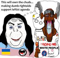 angry antifa arabic_text armband blood bloodshot_eyes brazil brics brown_skin china communism drone dynamite europe european_union flag:brazil flag:china flag:india flag:nato flag:russia flag:south_africa flag:transgender_pride_flag flag:ukraine glasses hand hanging headband i_hate i_heart_nigger imagination indian islam multiple_soyjaks nato pig russia smoke soyjak stubble ukraine variant:alicia variant:bernd variant:chudjak variant:impish_soyak_ears z_(russian_symbol) // 954x935 // 743.0KB