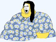 asian clothes double_chin dress fat floral_shirt glasses hair mask obese open_mouth plant soyjak stubble trad_wife transparent_background variant:cobson yellow_skin // 1886x1405 // 2.2MB