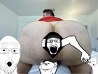 4soyjaks arm clothes ear glasses hand mustache nikocado_avocado nsfw open_mouth pointing smile soyjak stubble variant:impish_soyak_ears variant:markiplier_soyjak variant:two_pointing_soyjaks // 972x737 // 492.4KB