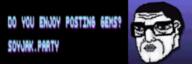 animated banner blue hotline_miami pixel_art purple soyjak_party text variant:chudjak video_game // 300x100 // 489.6KB