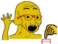 animal animated arm button dog ear glasses hand hands_up janny open_mouth soyjak stubble variant:excited_soyjak yellow_skin // 658x500 // 30.3KB