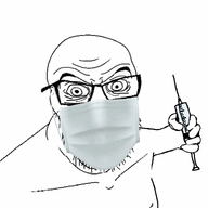 angry animated arm coronavirus_pandemic glasses hand holding_object holding_syringe mask mouth_mask nipple soyjak stubble surgical_mask syringe vaccine variant:feraljak wrinkles // 1600x1500 // 413.6KB