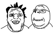 2soyjaks are_you_soying_what_im_soying glasses hair looking_at_each_other redraw smirk soyjak stubble subvariant:wholesome_soyjak variant:gapejak variant:markiplier_soyjak // 604x388 // 11.9KB