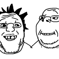 2soyjaks are_you_soying_what_im_soying glasses hair looking_at_each_other redraw smirk soyjak stubble subvariant:wholesome_soyjak variant:gapejak variant:markiplier_soyjak // 604x388 // 11.9KB