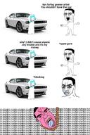 ack anger_mark bait bloodshot_eyes car chud clenched_teeth crying dodge dodge_challenger ear furry glasses hanging meme noose open_mouth pink_skin rage rope suicide text tongue variant:chudjak vein white_background yellow_teeth // 1000x1500 // 725.6KB