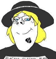 bbc blacked blue_eyes clothes eyelashes femjak glasses hair hat queen_of_spades smile soyjak subvariant:gapejak_female tattoo text variant:gapejak yellow_hair // 940x992 // 106.7KB