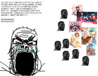 angry anime bloodshot_eyes crying foot gigachad mucus open_mouth soyjak v_(4chan) variant:a24_slowburn_soyjak video_game // 1302x1012 // 681.3KB