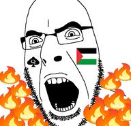 Aaron_Bushnell fire flag flag:palestine get glasses open_mouth palestine palindrome_get queen_of_spades soyjak stubble teeth variant:cobson // 748x720 // 114.6KB