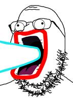 glasses laser open_mouth red_lips shoop_da_whoop soyjak stubble teeth variant:gapejak // 394x528 // 55.5KB