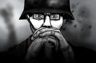 art closed_mouth clothes glasses hand helmet looking_at_you meta:tagme nazism open_eyes subvariant:chudjak_front variant:chudjak war // 680x451 // 38.9KB