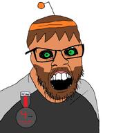 5_o_clock_shadow antenna beard brown_beard brown_hair brown_skin cityquiz glasses green_eyes headband iafisher joel_(user) open_mouth reddit snoo soyjak stubble variant:feraljak // 1400x1630 // 282.6KB
