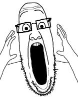 arm finger gaping_mouth glasses hand looking_down open_mouth soyjak stretched_mouth stubble surprised teeth template variant:ppp white_background // 1000x1233 // 16.4KB