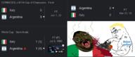 2soyjaks argentina argentinian aryan blood blue_eyes brown_skin chainsaw death flag flag:argentina flag:italy football gigachad holding_chainsaw holding_object italy nazism shitskin subhuman subvariant:chainsaw_bernd variant:bernd variant:chudjak yellow_hair // 792x335 // 84.0KB