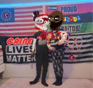 bcc black_lives_matter black_skin caine d4rk_jony_(namefag) flag:america flag:black_lives_matter holding_object irl_background kris_kane pomni racemixing ragatha_(the_amazing_digital_circus) tadcgem variant:soyak white_skin // 1080x1021 // 1.5MB