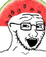 food foodjak fruit glasses open_mouth smirk smug soyjak stubble variant:soyak watermelon // 644x800 // 368.1KB