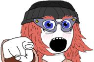 blue_eyes clothes glasses hair hand headband open_mouth pointing red_hair variant:soytan // 446x293 // 17.3KB