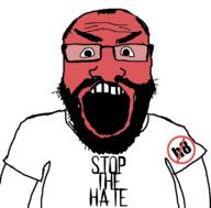 angry arm balding beard clothes glasses hair hate open_mouth red_face soyjak subvariant:science_lover text variant:markiplier_soyjak // 800x789 // 118.6KB