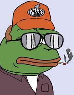 amphibian blue_background cigarette clothes collared_shirt dale_gribble frog glasses green_skin hair hat king_of_the_hill nas:pepe pepe_the_frog smoke smoking sunglasses tshirt // 772x986 // 24.3KB