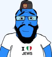 arm balding beard benito_mussolini blue blue_skin calm closed_mouth clothes fascism flag flag:italy glasses hair hat heart i_love italy judaism smile soyjak subvariant:science_lover text tshirt variant:markiplier_soyjak // 800x866 // 2.6MB
