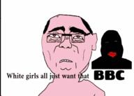 asian bbc black_skin bloodshot_eyes crying glasses gore gun open_mouth pink_skin soyjak suicide text tongue variant:alicia variant:chudjak white_skin white_supremacist yellow_teeth // 584x418 // 5.6MB