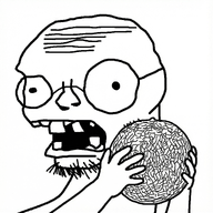 arm bald beard cantaloupe finger food fruit glasses hand holding_object missing_teeth mouth_open nose plants_vs_zombies pvz soyjak stubble teeth variant:unknown variant:zombiejak white_skin zombie // 2048x2048 // 3.1MB