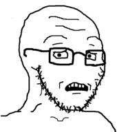 glasses looking_at_you no_nose open_mouth scared soyjak stubble subvariant:soyak_(concerned) teeth template variant:soyak // 2832x3200 // 2.4MB