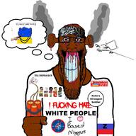 angry arabic_text armband blood bloodshot_eyes brazil brics brown_skin calm china drone dynamite europe european_union flag flag:brazil flag:china flag:india flag:nato flag:russia flag:south_africa flag:transgender_pride_flag flag:ukraine glasses hand hanging headband i_hate i_heart_nigger imagination indian islam multiple_soyjaks nato pig russia smoke soyjak stubble ukraine variant:bernd variant:chudjak variant:impish_soyak_ears variant:markiplier_soyjak z_(russian_symbol) // 1436x1436 // 387.8KB