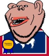 amerimutt award black_sclera brown_skin clothes ear flag flag:wyoming lips mutt open_mouth soyjak state stubble subvariant:impish_amerimutt text united_states variant:impish_soyak_ears wyoming // 685x793 // 50.4KB