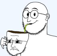 bald closed_mouth coffee cup drink drinking drinking_straw ear frown glasses looking_at_you looking_to_the_left mug sip straw stubble subvariant:impdrink transparent_background variant:uglyretardedfaggots variant:weirdpenis // 1385x1359 // 34.2KB