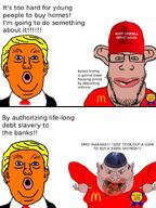brown_skin clothes donald_trump fell_for_it_again_award hat judaism kippah maga maga_hat make_america_great_again mcdonalds nas:amerimutt orange_skin star_of_david text variant:markiplier_soyjak // 600x800 // 75.1KB
