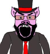 angry animal beard bread clothes ear glasses hat necktie open_mouth pig purple_skin soyjak subvariant:science_lover suit top_hat variant:markiplier_soyjak // 659x720 // 128.5KB
