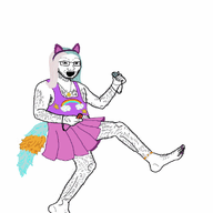 animated cat_ear clothes dance full_body glasses hair hairy nintendo nintendo_switch open_mouth ponpon poyopoyo skirt soyjak stubble tail tranny tshirt variant:soyak video_game // 357x400 // 382.5KB