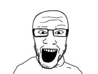 r glasses looking_at_you open_mouth raised_eyebrow stubble traced variant:markiplier_soyjak // 1000x753 // 97.2KB