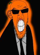 clothes ear froot glasses glowing orange_skin series:administ_soyjaks stretched_mouth suit sunglasses teeth trend:glowie variant:feraljak // 895x1217 // 264.2KB